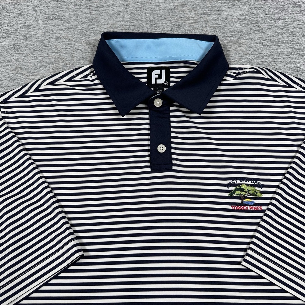 Footjoy Polo Shirt Mens Size XL Blue White Stretch Golf US Open Torrey Pines